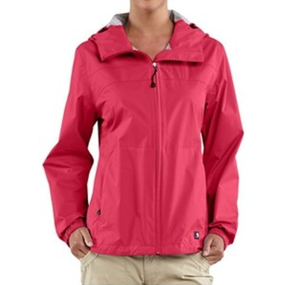 Carhartt Downburst Jacket Womens M Red Hooded Waterproof Nylon Rain Windbreaker‎